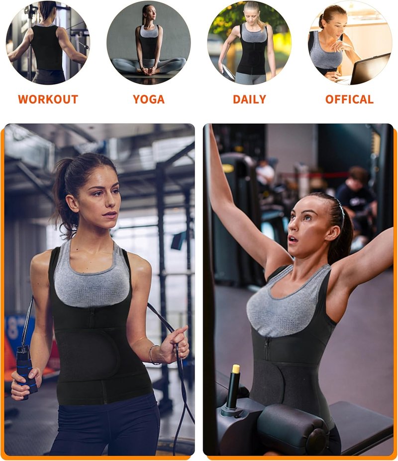 Sauna Vest for Women - Heat Trapping Waist Trainer Workout Sweat Vest with Zipper | Comfortable Fit