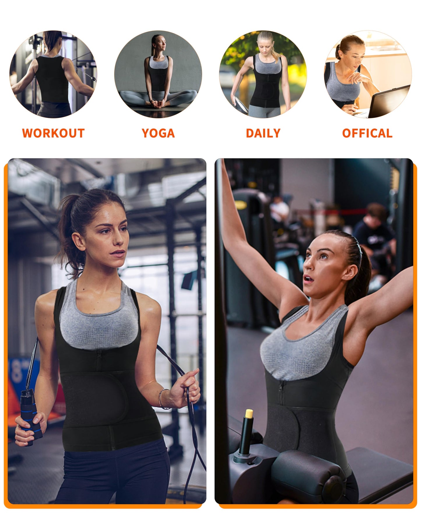 LMCOB Sauna Vest for Women Sauna Waist Trainer Vest Workout Sweat Vest with Zipper Heat Trapping Sauna Suits(LYBH20023-07-XXL)