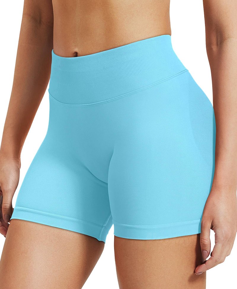 VOYJOY Women Workout Impact Shorts 2.5"/ 3.6"/ 4.5"/ 6" Scrunch Butt Lifting Gym Seamless Booty Biker Shorts Light Blue