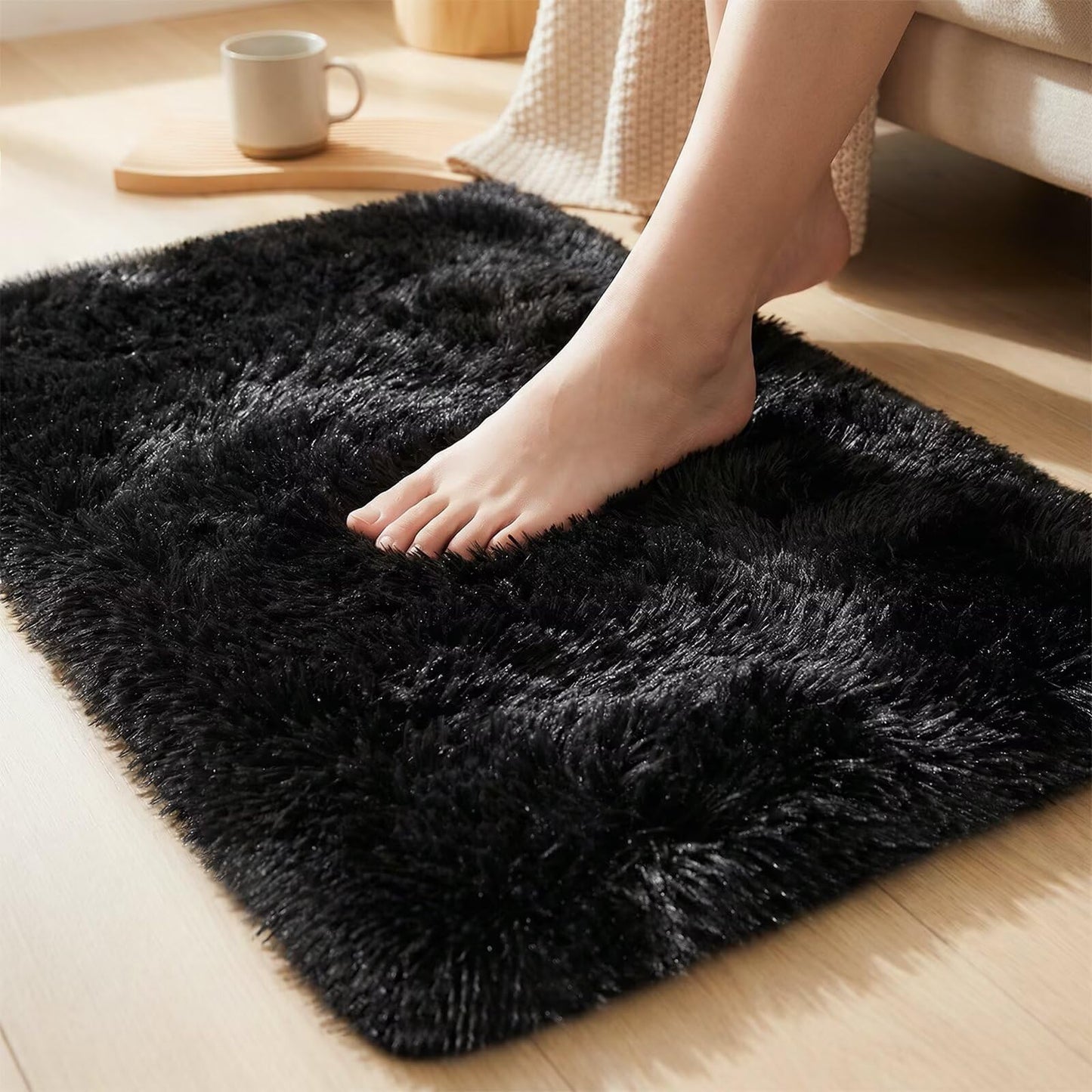 junovo 2x3 Small Washable Rug, Black Soft Non Slip Throw Carpet, Fluffy Shaggy Entryway Rugs for Bedroom Nursery, Indoor Inside Front Entrance Floor Mat for Home Decor Aesthetic