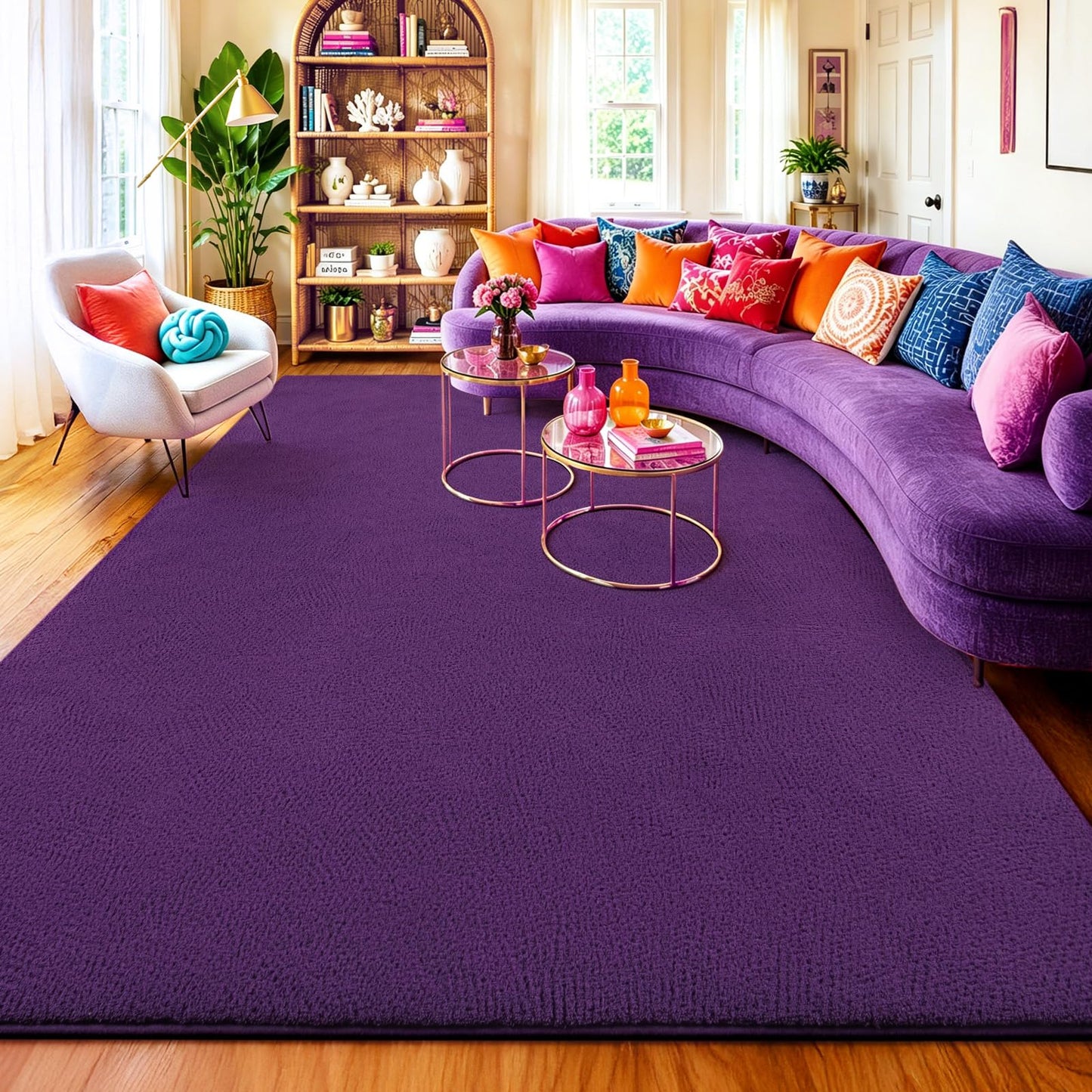 Quntue Area Rugs for Bedroom Living Room, 4x6 Feet Purple Memory Foam Rug, Super Soft Thickened Modern Indoor Dorm Carpets, Upgrade Non-Slip Washable Bedside Rug for Boys Girls Nursery Home Decor