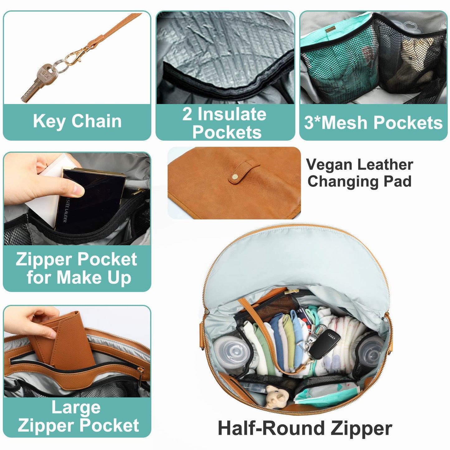 Diaper bag, Leather Diaper Bag Backpack by MF Store, Diaper Backpack with Laptop Sleeve,Changing Pad,Wipes Pouch,Stroller Straps and Insulated Pockets