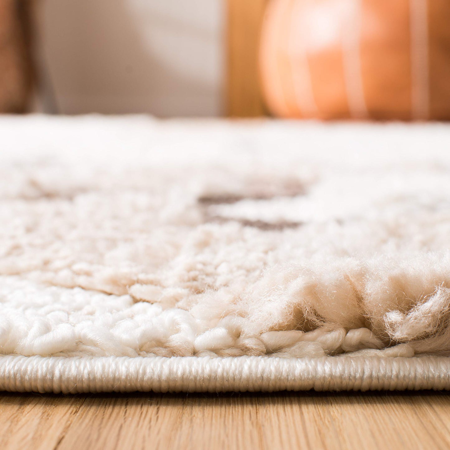 SAFAVIEH Moroccan Tassel Shag Collection Area Rug - 3' Square, Ivory & Brown, Non-Shedding & Easy to Clean, Plush High-Low Texture, Ideal for Living Room, Bedroom, Dining Space (MTS688A)