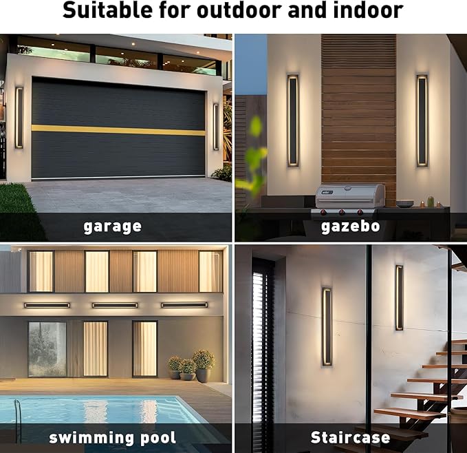 39.4 in Long Outdoor LED Wall Lights, Modern Exterior Garage Wall Light,Outside Light Fixtures for House,Patio,Front Porch,36W Black Outdoor Wall Sconce Waterproof 2 Pack(3000K Warm White)