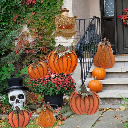 Metal Pumpkin Stakes Yard Signs Fall Decor Decorative Garden Stake Lawn Pumpkins Ornaments Outdoor Autumn Decoration for Harvest Halloween Thanksgiving (26" H Orange)
