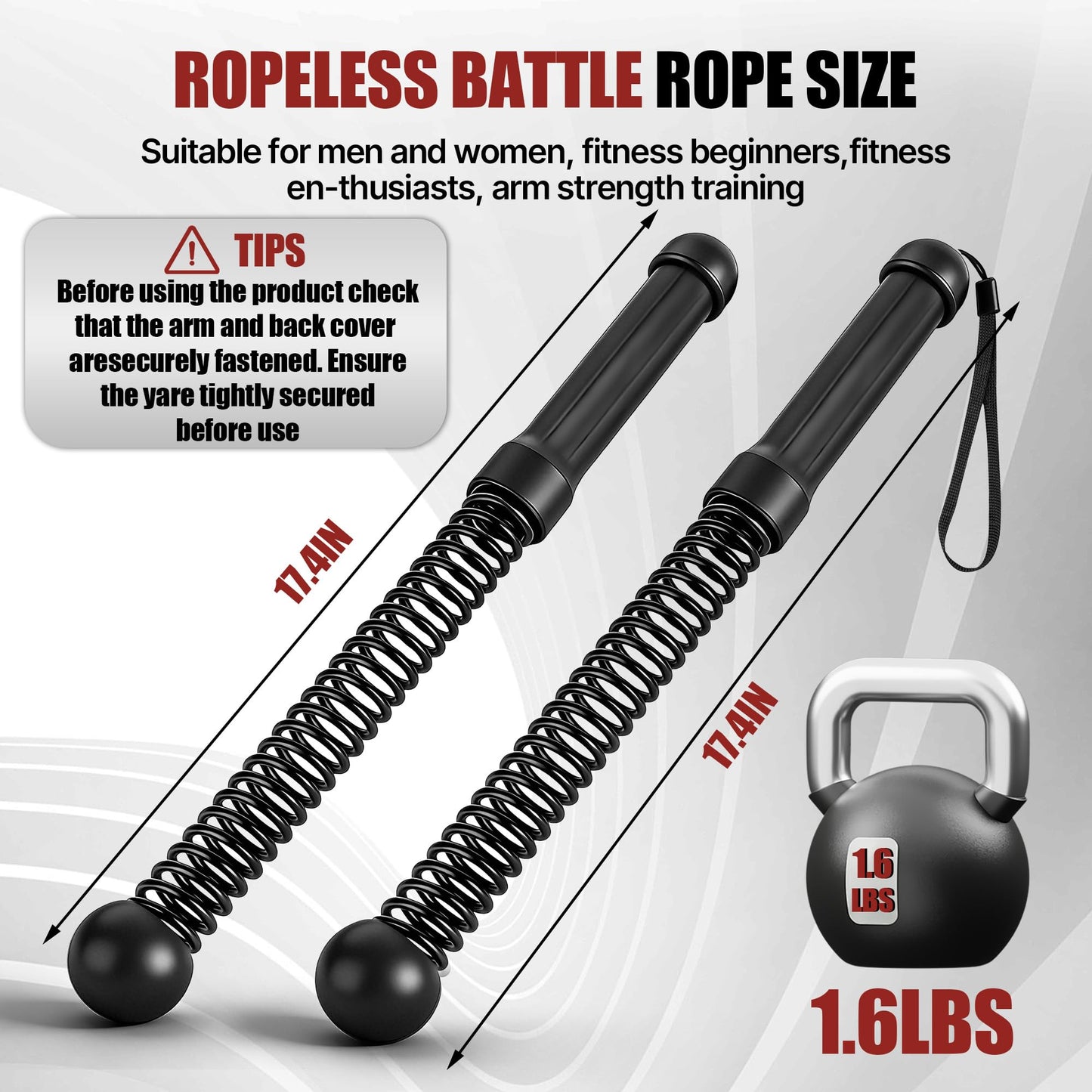 Battle Ropes Cordless & Ropeless for Home Gym – Portable Workout & Exercise Rope for Strength Building, HIIT & Low-Impact Training