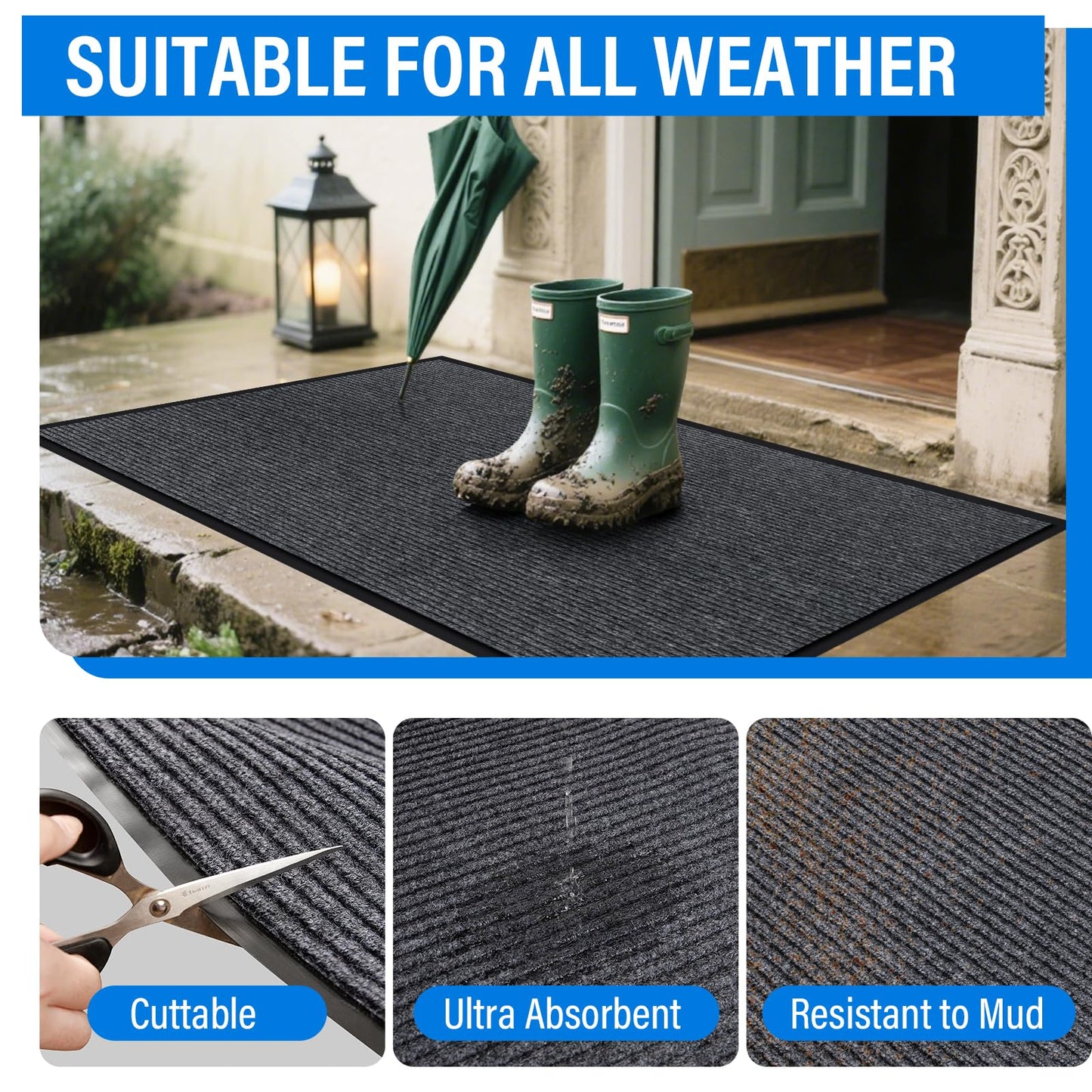 4' X 6' Durable Front Door Mat Indoor Outdoor Entrance, Commercial Door Floor Mat Heavy Duty Non-Slip Backing Entryway Doormats, Outdoor Mats for Home Entrance & Commercial High Traffic Area