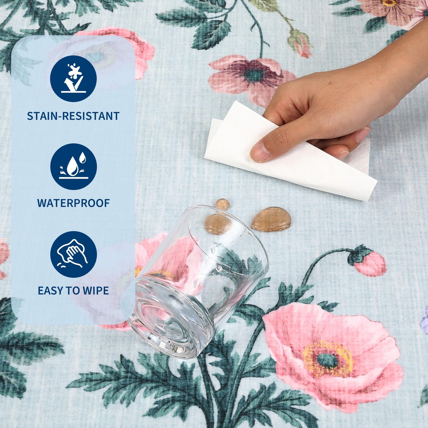 GarveeHome Floral Scalloped Living Room Rug, 5x7 Area Rugs Ultra-Thin Soft Washable Rug, Non-Slip Rugs for Bedroom Stain Resistant Boho Low-Pile Throw Carpet for Dining Room Nursery, Blue