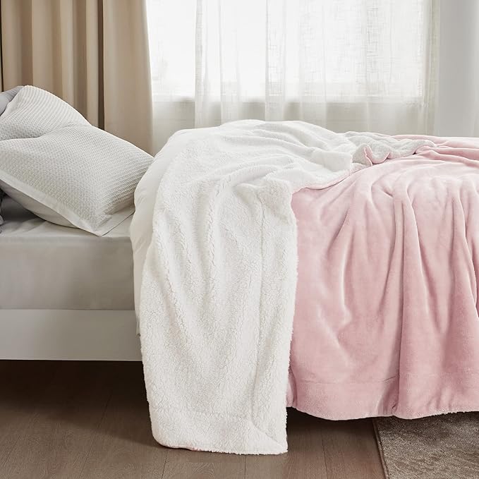 Bedsure GentleSoft Sherpa Fleece Blankets Queen Size for Bed - Thick and Warm Throw for Girls, Soft Fuzzy Plush Queen Blanket for Winter, Pink, 90x90 Inches