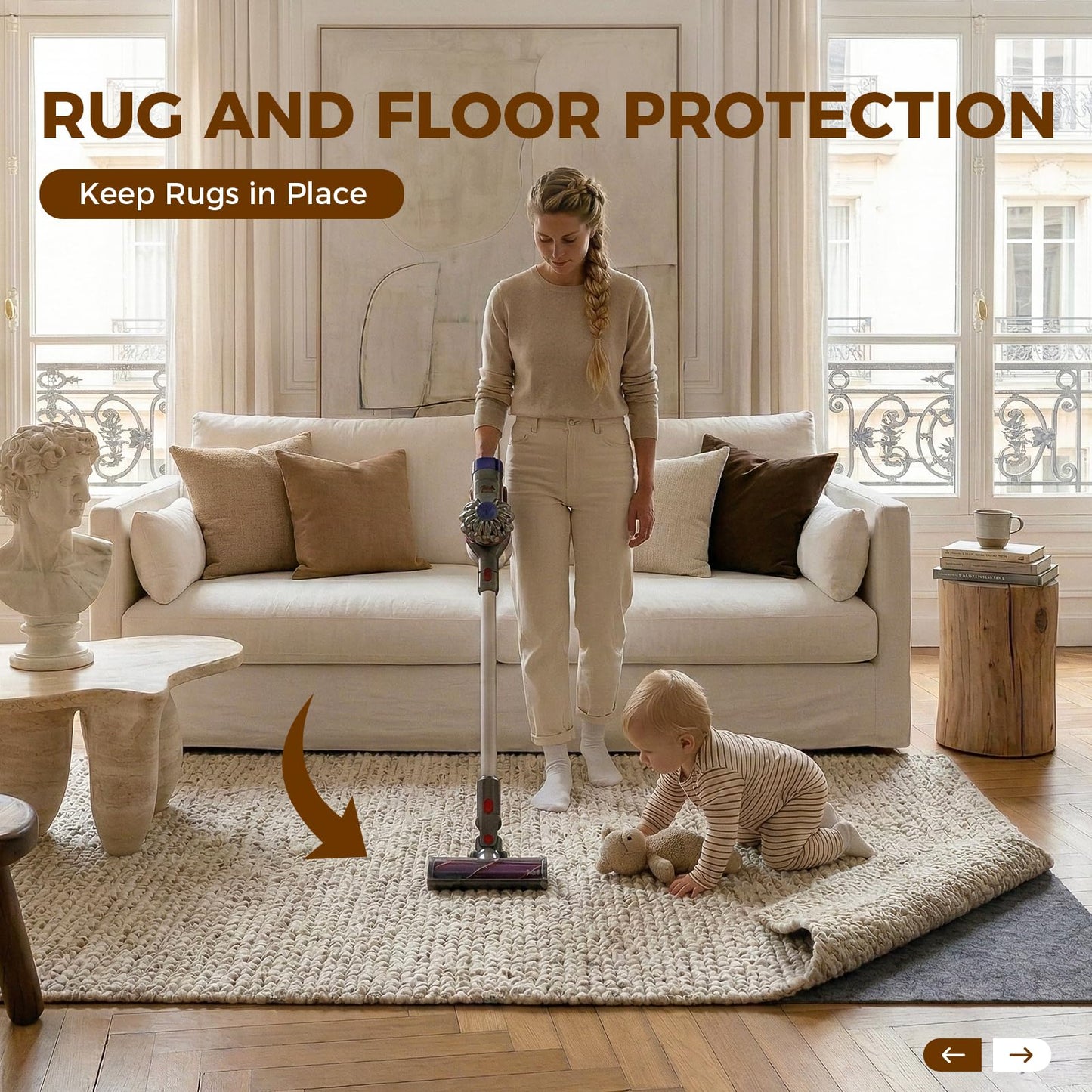 Rug Pad 4 x 6 Ft Non-Slip, Felt and Natural Rubber Backing, 1/4" Thick, Cushioned Gripper Pads, Keep Rugs in Place, Carpet Runners, Protective Padding Under Area Rugs, Hardwood Floors Protection