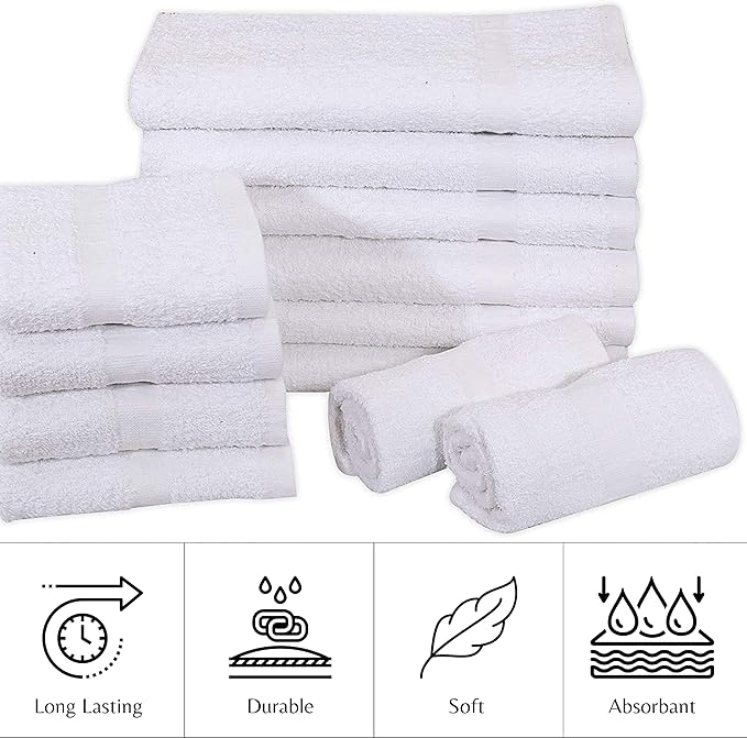 24 Pcs White 16x27 Inch Cotton Blend Economy Hand Towels Salon/Gym/Hotel Super