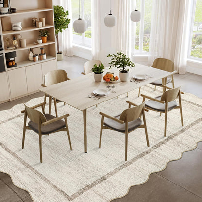 GarveeHome Scalloped Washable Rug 4x6, Beige Boho Living Room Area Rug, Bordered Non-Slip Farmhouse Bedroom Carpet Dorm Room Throw Rug, Low Pile Soft Accent Mat for Kitchen Entry Office 4'x6' Beige
