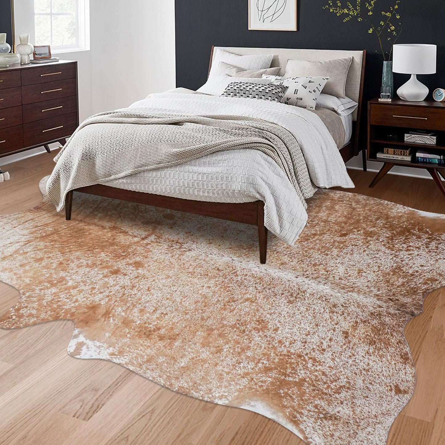 Cow Hide Faux Cowhide Rug - 4.6x5.2 Feet Cow Print Pattern Area Rugs Small Animal Print Carpet Western Home Decor for Living Room Bedroom