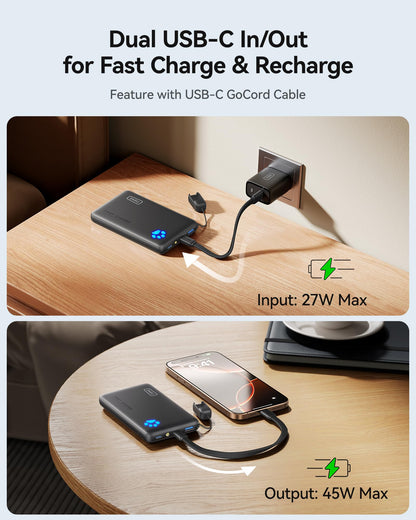 INIU Portable Charger, Ultra Slim 10000mAh 45W PD Power Bank, USB C in&Out Fast Charging Battery Pack, External Phone Powerbank Compatible with iPhone 16 15 14 13 Samsung S22 S21 Google iPad etc