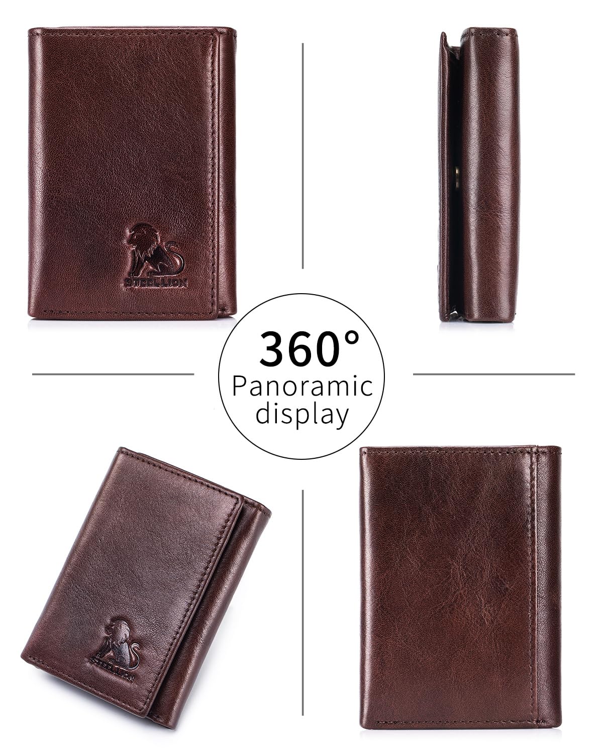 STEELLION Trifold Wallet for Men and Women, RFID Blocking Cowhide Leather Wallet with 2 Clear ID Windows, 11 Card Slots, Slim Design and Snap Closure for Everyday Carry, Travel and Gifts (Coffee)