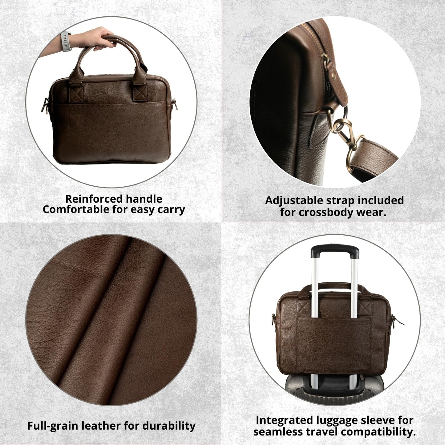 WESLEATH Full Grain Leather Briefcase | Elegant Handmade Leather Briefcase for Men, Perfect for Work and Business. (Chocolate)