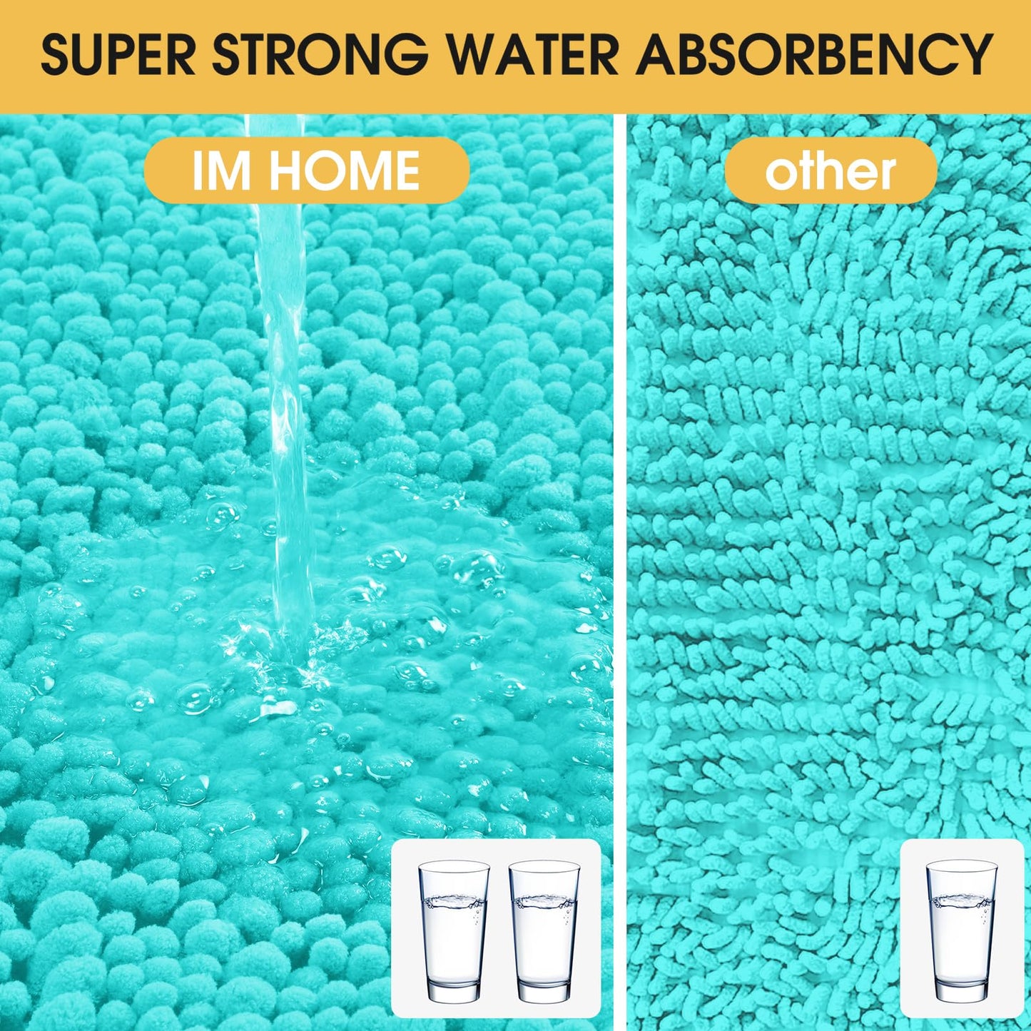 ACCUMTEK Upgrade Extra Large Teal Green Bathroom Rug Set 3 Pieces Ultra Soft, Thick Absorbent Bath Mats, Non Slip Chenille Toilet Mat for Bathroom, Bedroom, Kitchen, Turquoise