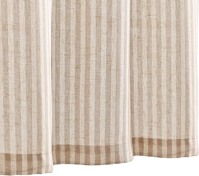jinchan Tab Top Linen Kitchen Curtains 36 Inch Striped Tier Curtains Ticking Stripe Small Drapes for Living Room Bathroom Cafe Small Window Farmhouse Rustic Pinstripe Rod Pocket 2 Panels Tan