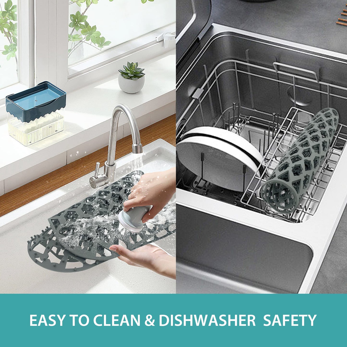 SAMSIER Silicone Sink Protectors Mats (13x11 & 14x12 & 16x12 & 18x16 & 19x14 & 21x16 & 22x13 & 25x16 & 26x14 & 28x14 & 30x16) for Bottom of Kitchen Sink (26”x14”, Rear Drain)