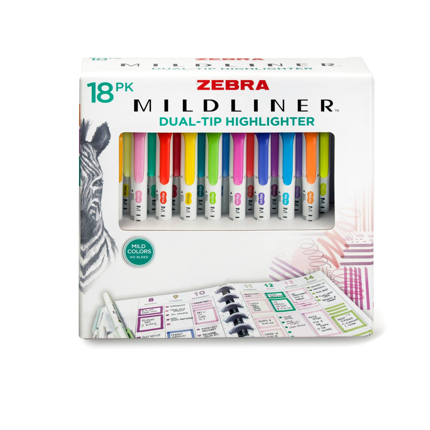 Zebra Pen Mildliner Double-Ended Highlighter Set, Broad and Fine Point Tips, Ideal for Bible Highlighting, No Bleed, 18 Pastel and Neutral ink Colors, Pack of 18