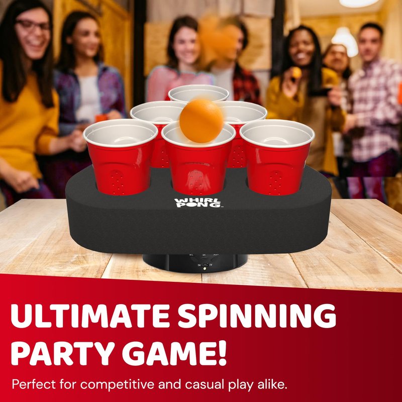 Whirl Pong – The Spinning Cup Pong Game | Rechargeable Rotating Party Game Set | Ultimate College Party, Tailgate & Family Game | Cup Pong Reinvented