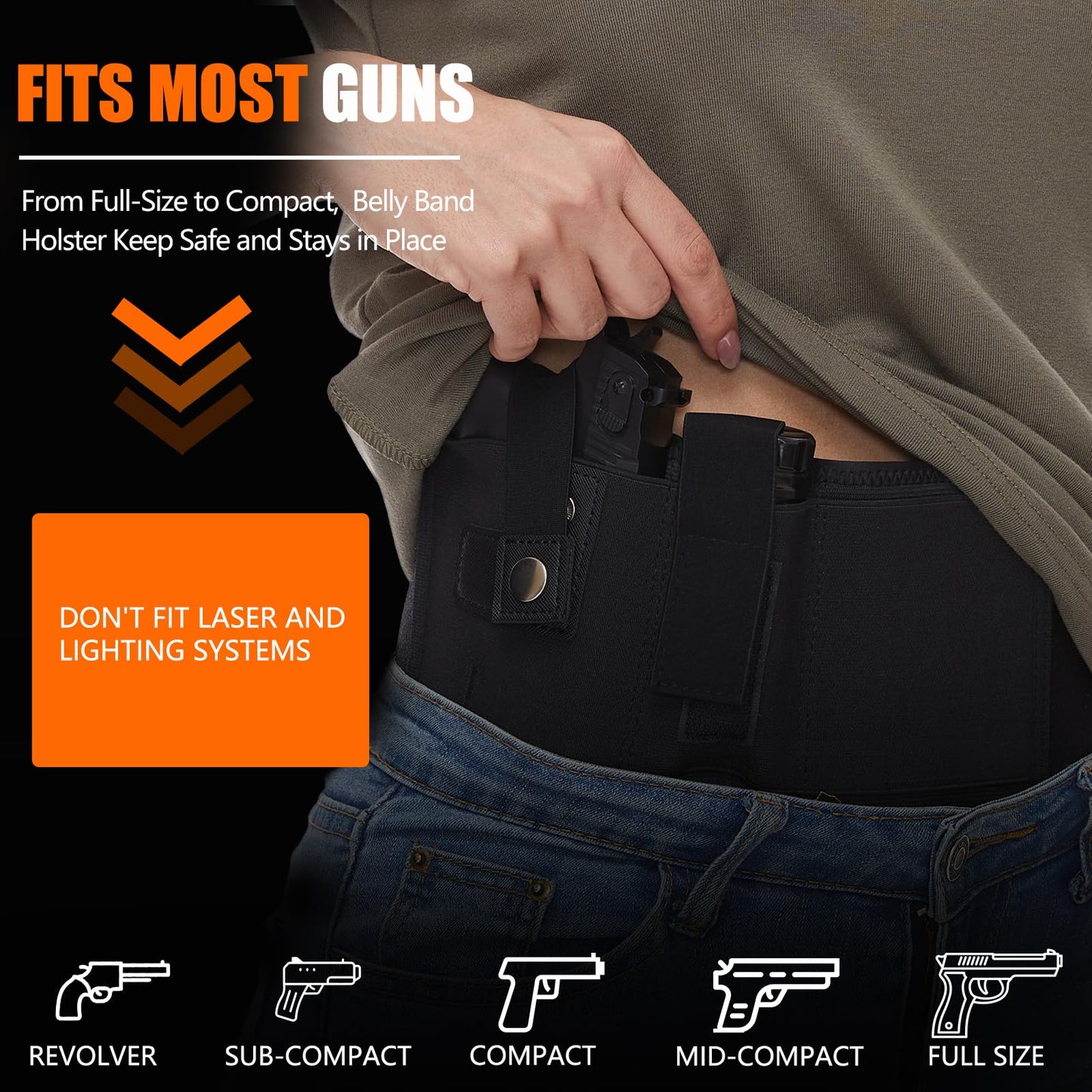 Mostcomtac Belly Band Holster for Men and Women - Comfortable and Breathable Gun Holster for Pistol Fits Glock 19 17 42 43 43x, Taurus, Ruger LCP, S&W M&P Shield and Most Guns and Revolvers