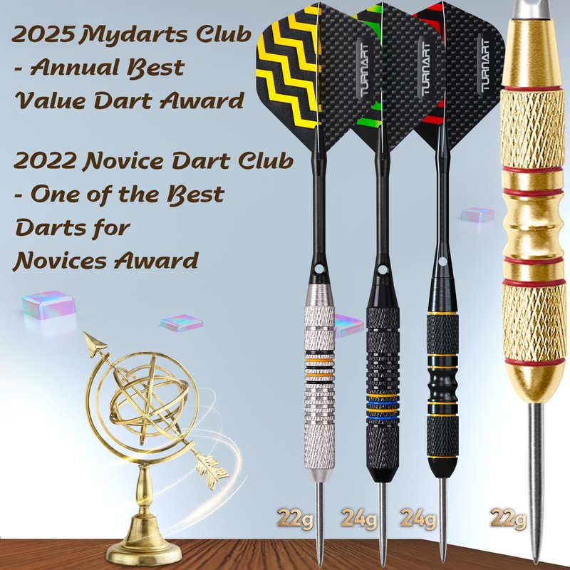 Turnart Darts Metal Tip Set - Steel Tip Darts Darts Set Professional Metal Darts Dart Board Set 12 Pcs 24 Gram 20 O-Rings Aluminum Darts Shafts 24 Extra Flights Darts Tool