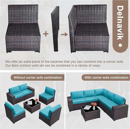 Kurapika 9 Pieces Patio Furniture Set, Rattan Sofa Set, Outdoor Conversation Sets w/Swivel Rocking Chairs Patio Sectional Sofa w/4 Inch Cushion, Blue