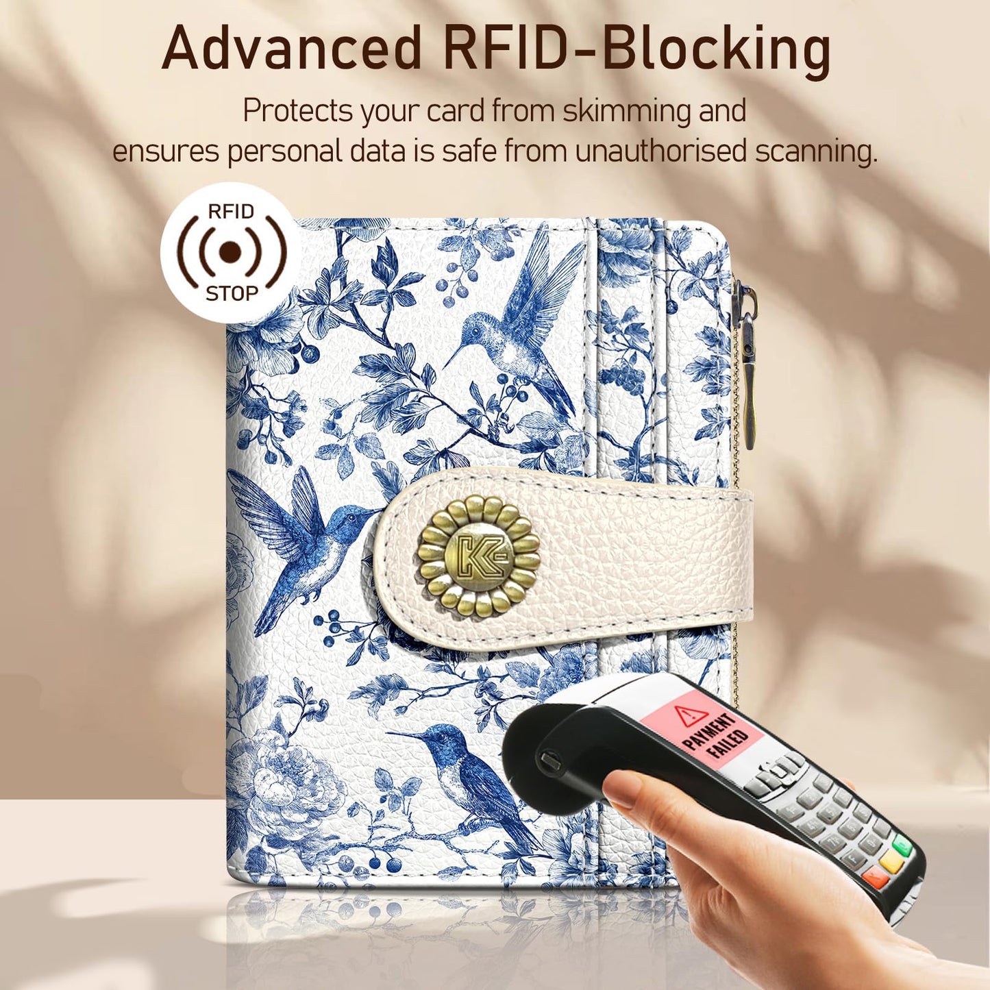 Kelvoris Bird Small Rfid Women Wallet Bifold Zipper Coin Pocket PU Leather Compact Cash Credit Card Holder Travel Wallet for Female Ladies Teen Girls 1 ID Window 10 Card Slots