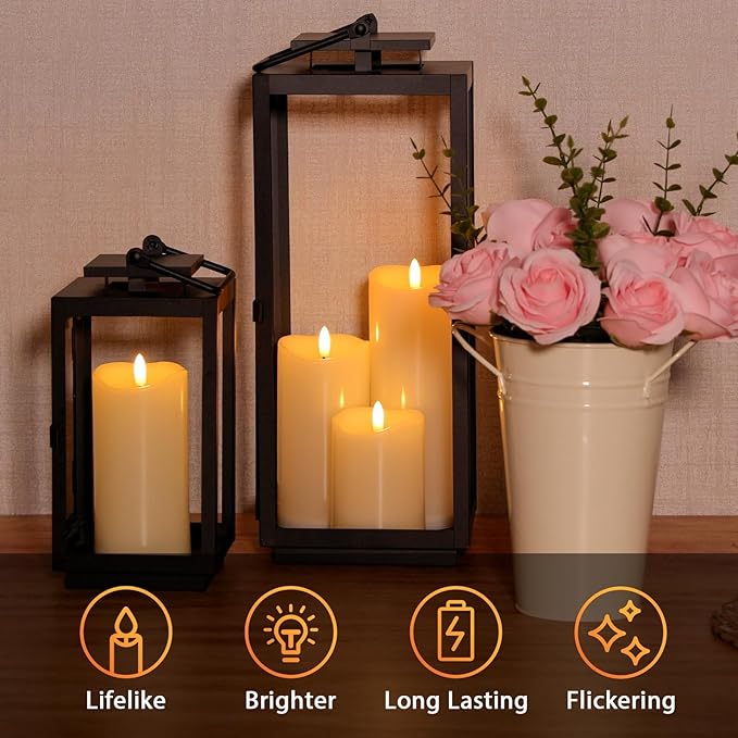 NURADA Outdoor Flameless Candles with Remote Timer - Waterproof Tall Realistic Flickering LED Pillar Electric Battery Operated Fake Candle for Home Wedding Fireplace Decor - Ivory 2 Pack (8" 8")