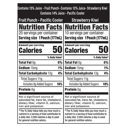Capri Sun Flavored with Other Natural Flavor Juice Drink Blend, 30 Pouches, for School Lunches and On-the-Go Hydration, Fruit Punch, Strawberry Kiwi & Pacific Cooler, All Natural Ingredients, 6 fl oz