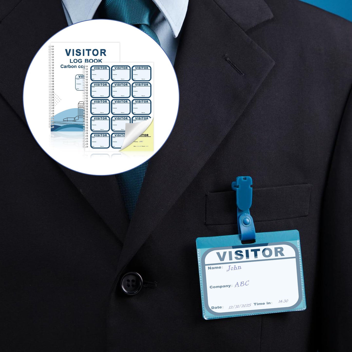 2 Pack of Visitor Badges Log with Carbon Copy Protecting Privacy Pages Visitor Stickers 8.5x11 Inch Visitor Log Book School Church Business Pass Guest Register Book - 450 Badges 60 Memo Pages (2)