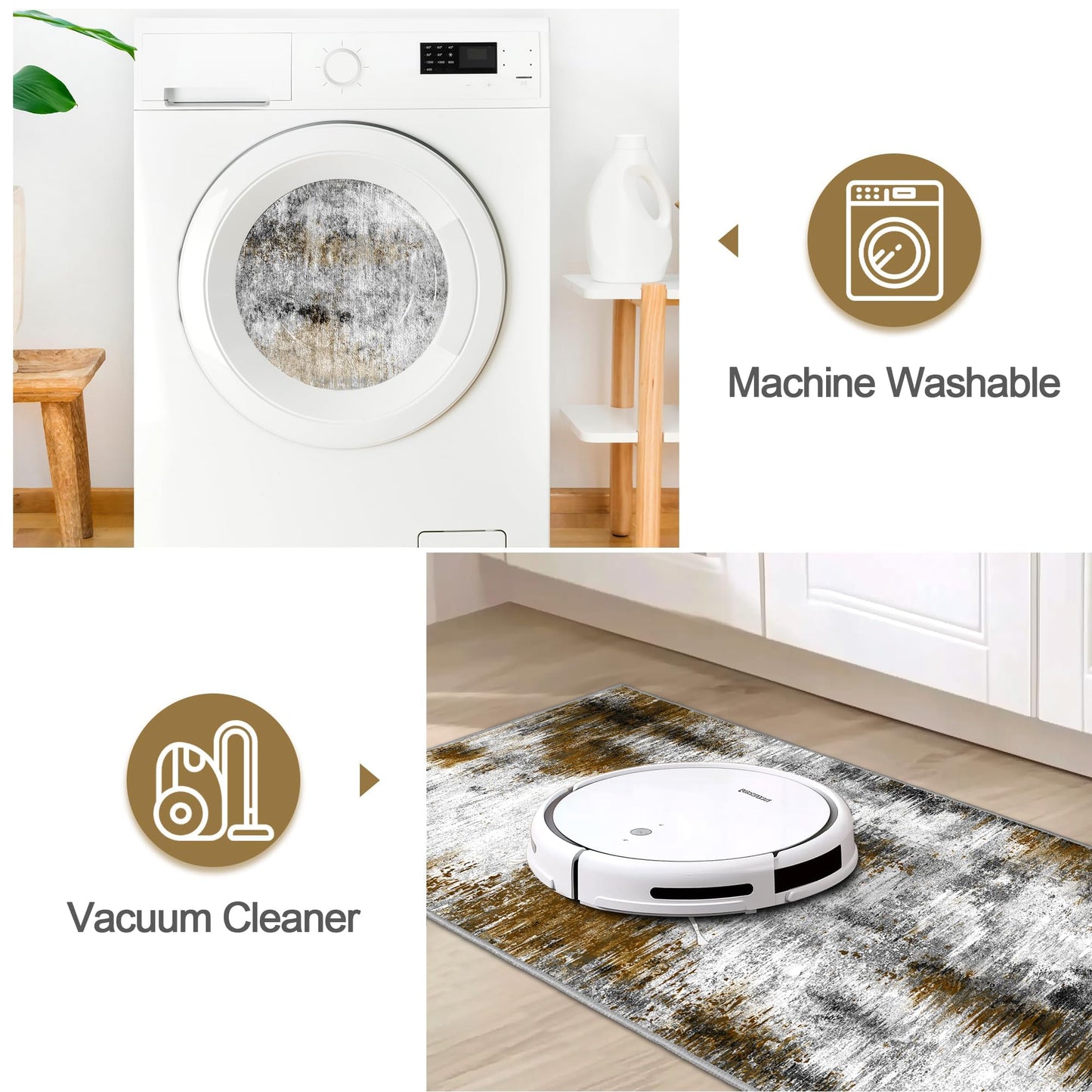Tritard Upgrade Non Slip Kitchen Rugs Sets of 3 Washable Kitchen Mats for Floor Abstract Kitchen Runner Rug Soft Floor Mat Set Kitchen Carpet Rugs for Hallway, Laundry, Entryway, Office, Grey Brown