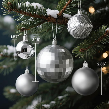 Annecy Christmas Tree Ornaments - 36 PCS Shatterproof Christmas Ball Ornaments Set for Holiday, Wreath & Party Decorations (Multi-Size, Silver)