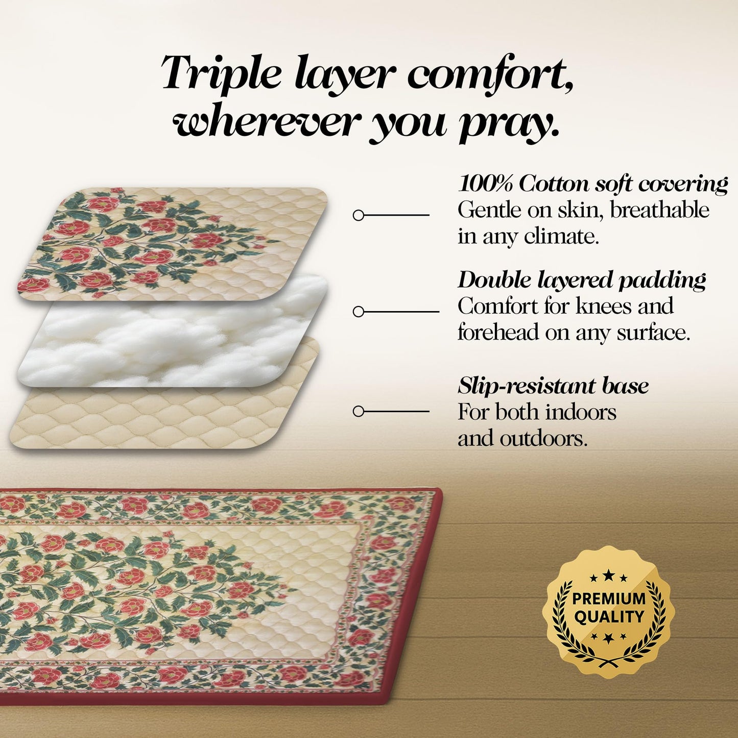 TLC NY Prayer Mat for Men & Women – Thick Padded Foldable Travel Prayer Rug, Portable & Machine Washable, Modern Design for Home, Office & Mosque Use – Ideal Ramadan & Hajj Gift, Crimson