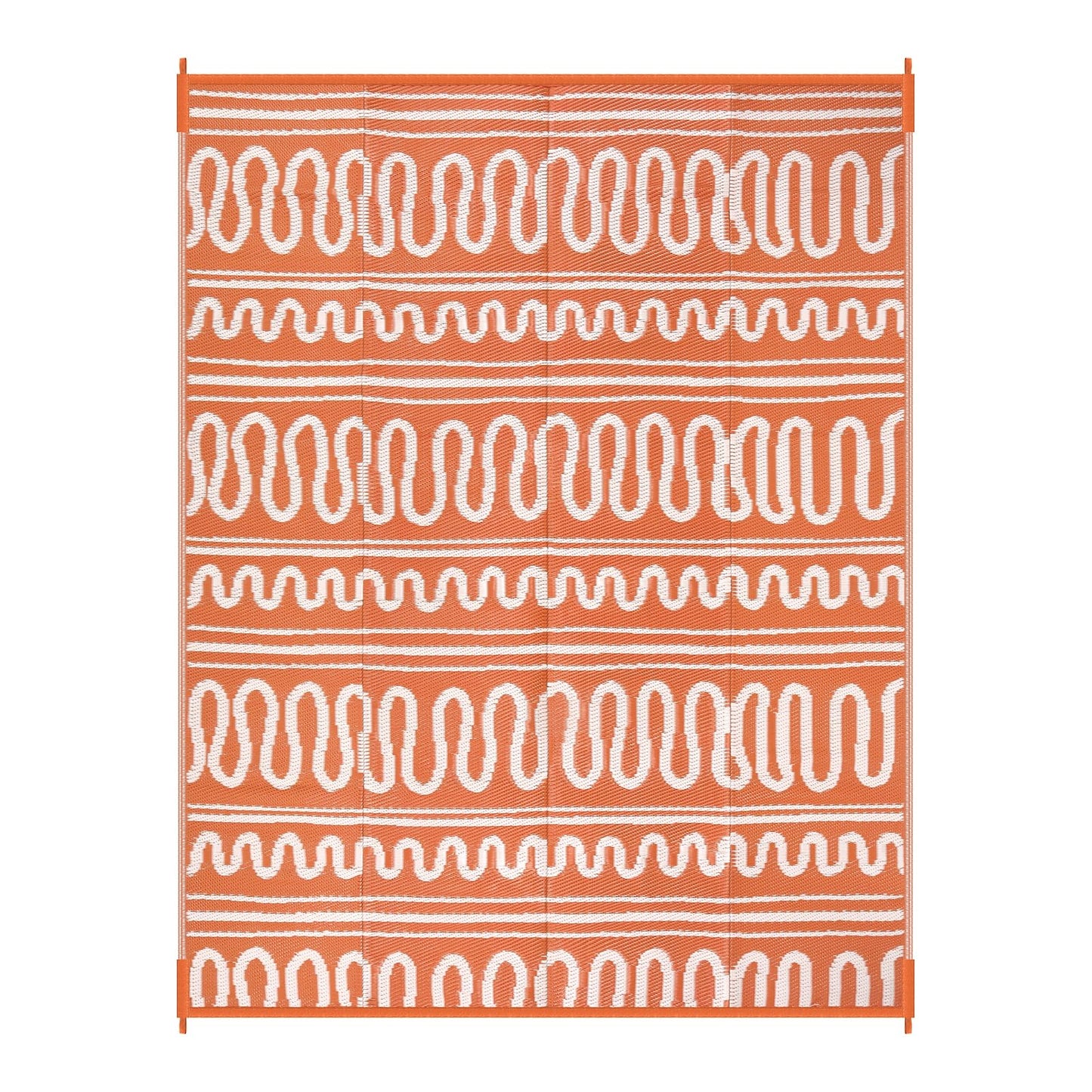 Beeiva Boho Outdoor Rug 8x10 Waterproof for Patio, Reversible Plastic Straw Rug for RV Camping, Deck, Balcony, Backyard, Orange