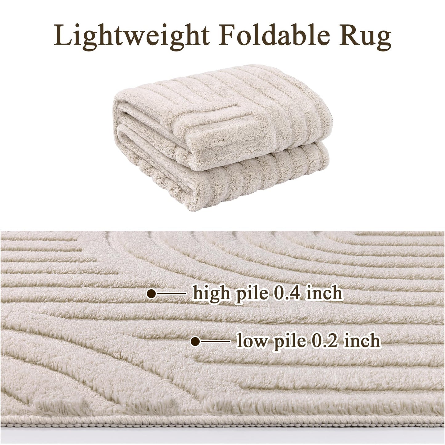 SHACOS Soft Cozy Fluffy Arch Pattern High Low Pile Runner Rugs 2'x6' Non Slip Washable Scandinavian Minimalist Rug Modern Geometric Arc Carpet for Living Room Bedroom Bathroom, Beige