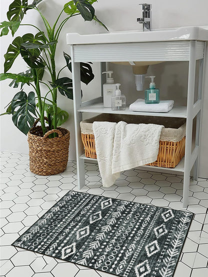 Lahome Moroccan Small Rug 2x3, Black and White Non-Slip Washable Indoor Front Door Mat with Rubber Backing, Low-Profile Modern Farmhouse Boho Area Rug for Entryway Bathroom Kitchen Decor Varena