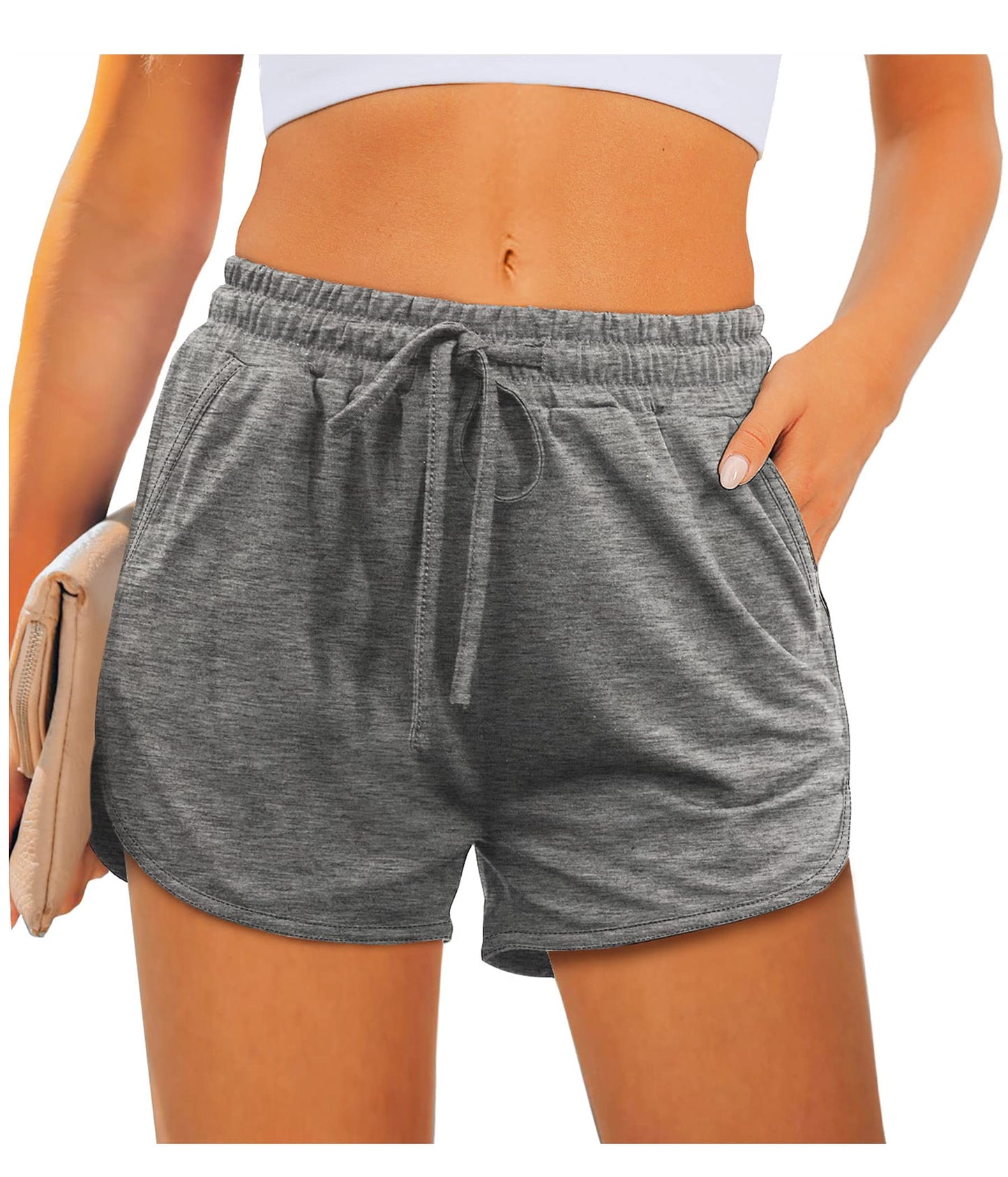 Aloodor Womens Shorts for Summer Athletic Shorts with Pockets Runing Training Shorts Grey L