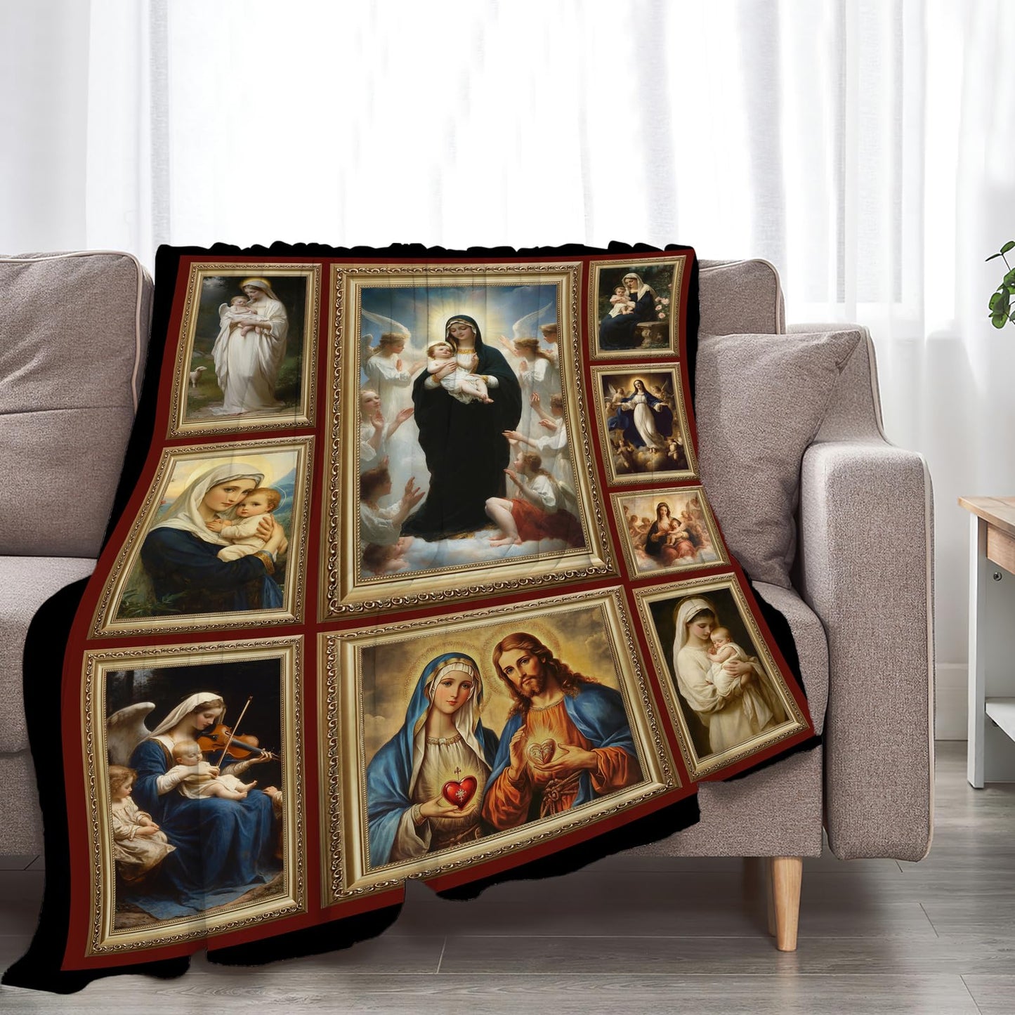 Virgin Mary Blanket Christian Catholic Mother of God Throw Blanket Soft Warm Cozy Fuzzy Plush Gifts for Girls Women Lightweight Fleece Flannel Stuff Gift for Kids Adults 50"X40"
