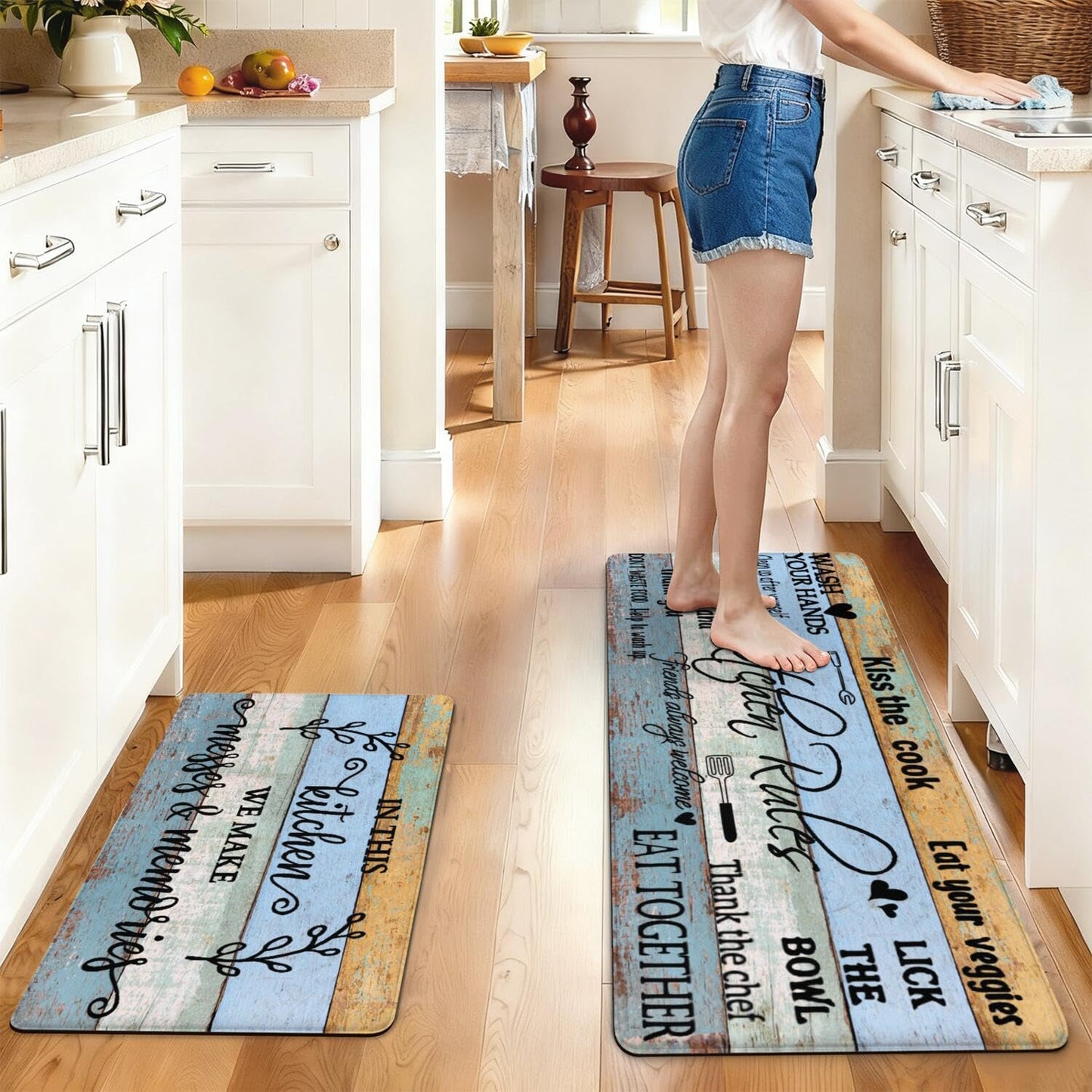 Farmhouse Kitchen Rug Sets of 2 Piece Cushioned Comfort Mat for Home & Office Non Slip Rugs and Mats Anti Fatigue Kitchen Mats for Kitchen Floor Comfort Standing Carpet Runner Rugs17.3 47"+17.3" 30"