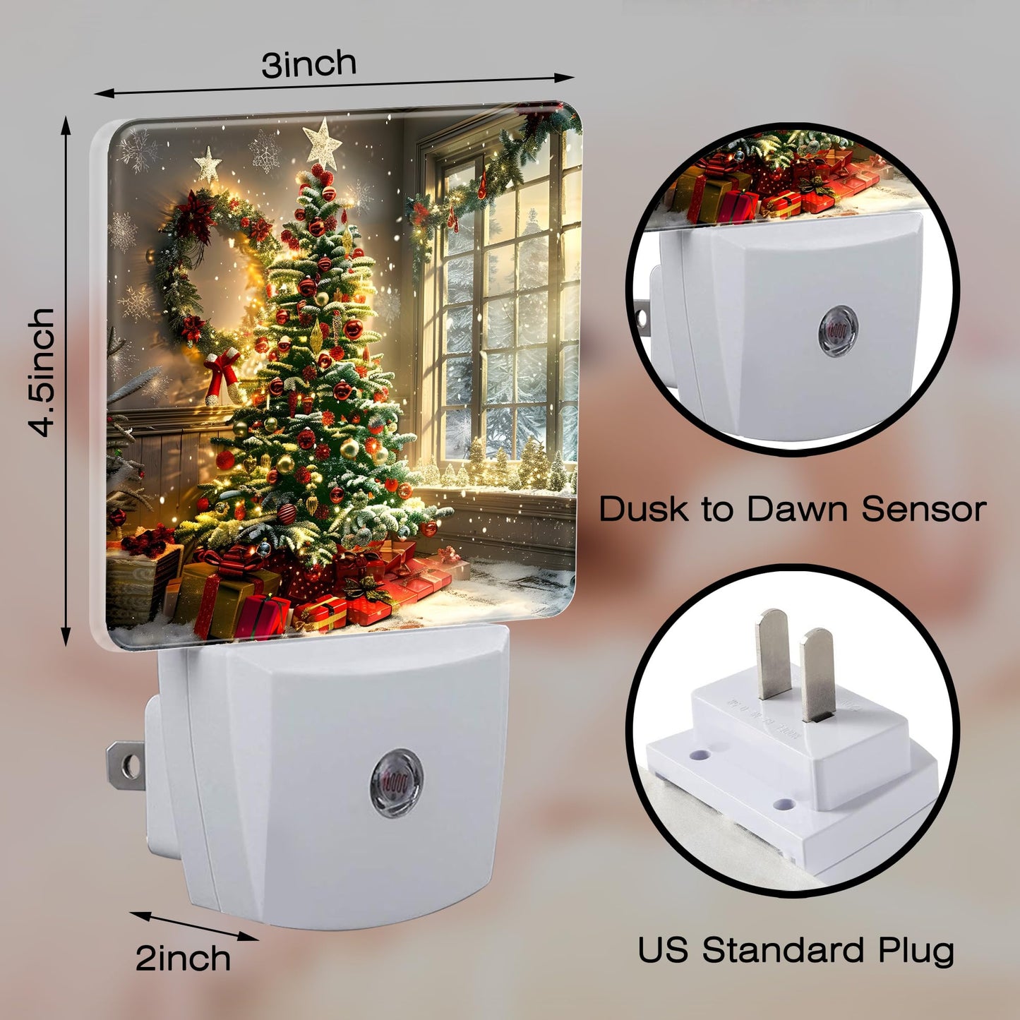 Christma Room Full of Gifts Night Light, Christmas Tree with Red and Gold Ornaments Dusk to Dawn Night Light Plug in, 0.5w Energy Saving Sleep Friendly NightLight for Kids Boys Girls Home Decor