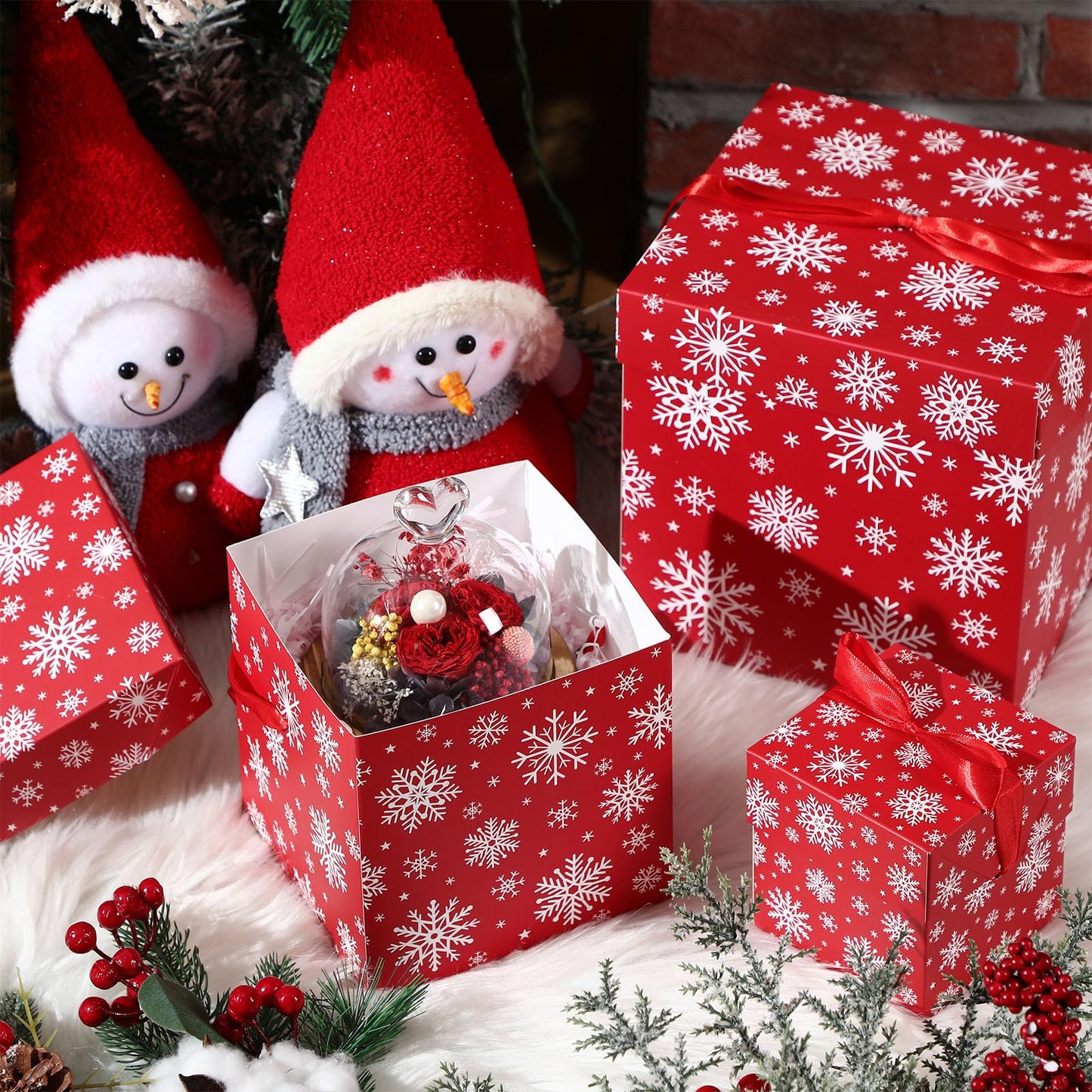 Zhanmai 3 Pcs Christmas Nesting Gift Boxes Snowflake Stackable Boxes Christmas Decorative Boxes with Lids for Present Wrapping Xmas Winter New Year Holiday Party Decor Supplies Favor (Red)