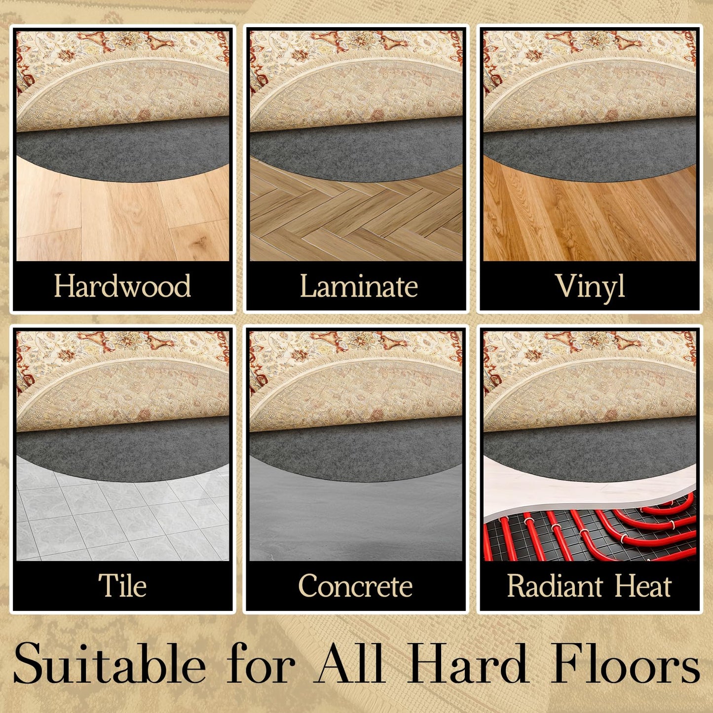 Non-Slip Waterproof Rug Pad, 5' Round Carpet Protector Mat, Round Felt Rug Pad for All Floors and Finishes, Keeps Rugs in Place Soft & Safe, from Sliding (5 FT)
