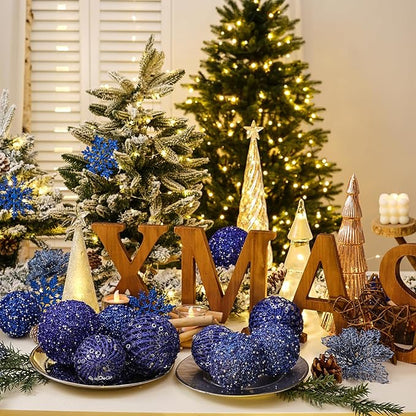 3.15" Christmas Ball Ornaments Glitter Shatterproof Christmas Tree Ornaments Sequin Xmas Hanging Balls Decorations for Wedding Party Holiday(Sapphire, 12pc-8cm)