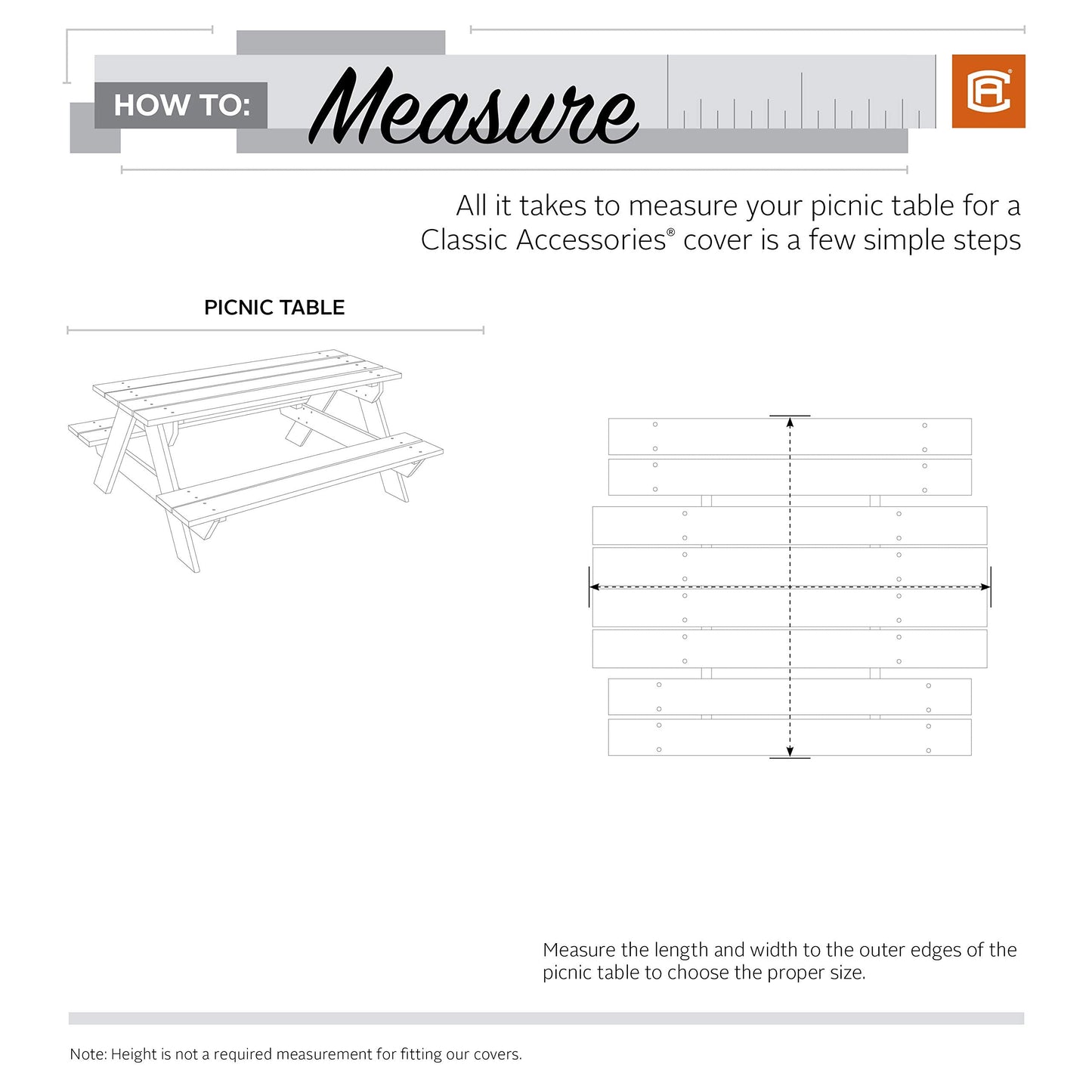 Classic Accessories Veranda Water-Resistant 70 Inch Picnic Table Cover, Outdoor Table Cover
