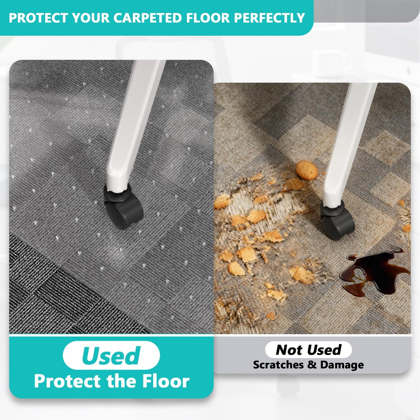 Office Chair Mat for Low Pile Carpet with Lip, 36" x 48" Clear Heavy Duty Plastic Floor Protector for Smooth Rolling Desk & Computer Chairs, Under Desk Chair Mat for Home Office