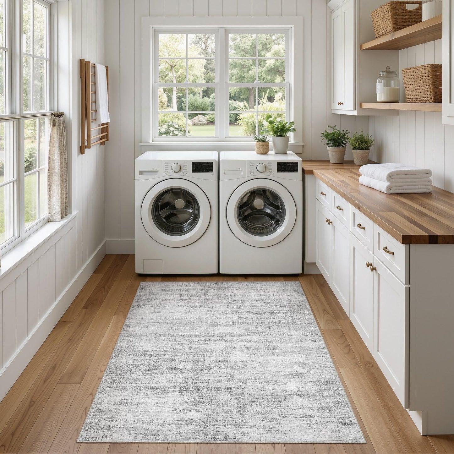 ELLIUNE 3x5 Area Rugs Living Room: Washable Non Slip Soft Abstract Gray Rugs for Bedroom Dining Deor, Low Pile Stain Resistant Indoor Carpet for Farmhouse Nursery Office Kid & Pet Friendly