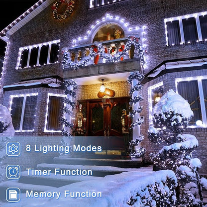 200 LED 66ft Christmas String Lights Indoor Outdoor, 8 Modes Christmas Fairy Lights with Timer & Momory, IP44 Waterproof Christmas Tree Lights for Xmas Patio Yard Fence Balcony Garden (Cool White)