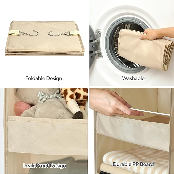 GRANNY SAYS 3-Shelf Hanging Closet Organizer, Khaki Closet Storage Hanging